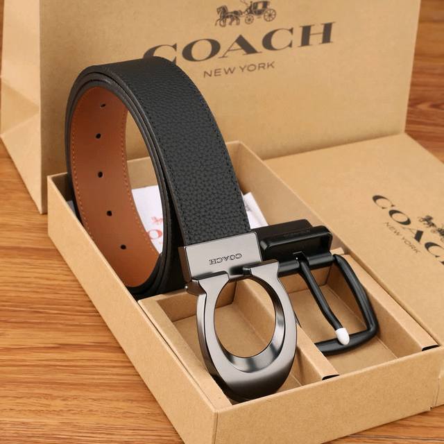 One belt, one buckle, one belt, two buckles Coach men's cowhide Coachman print w