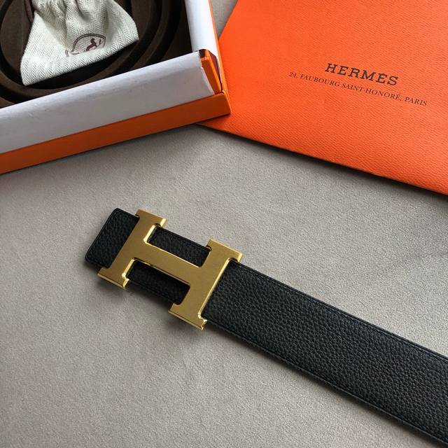 Hermes men's 3.8cm classic stainless steel H-welded metal buckle with original