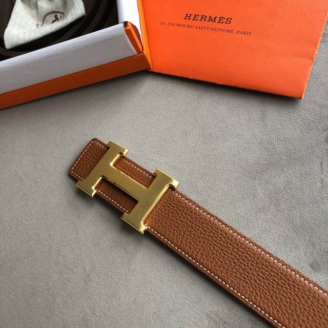 Hermes men's 3.8cm classic stainless steel H-welded metal buckle with original