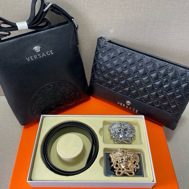 First layer leather combination gift box packaging Versace Versace belt + two b