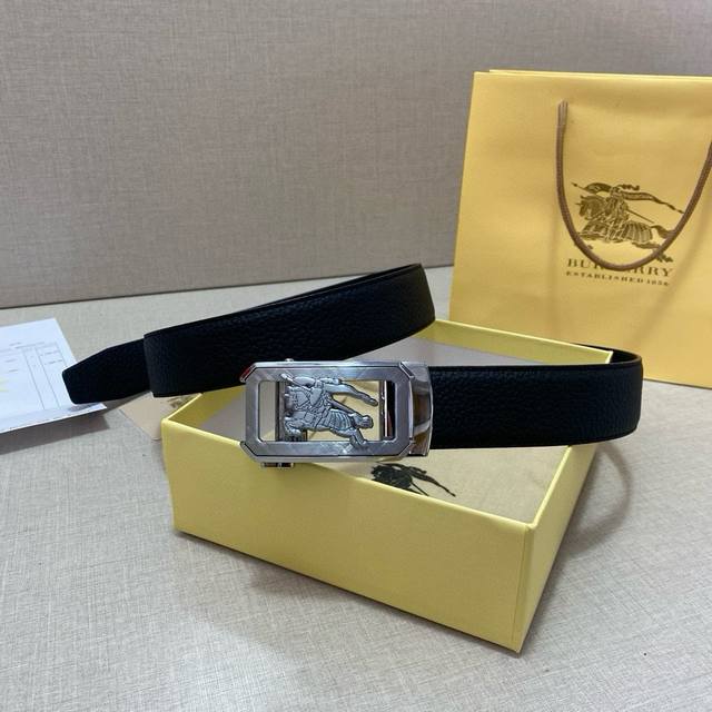 BURBERRY men's automatic belt - width 35mm Finely crafted top layer cowhide with