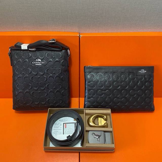 Coach First-layer leather combination gift box packaging belt two bags super co