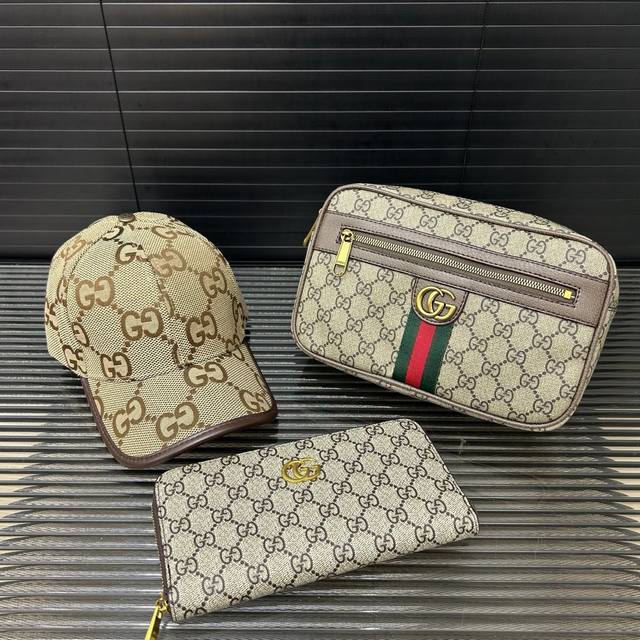 Gucci three-piece set hat wallet waist bag boutique versatile gift essential hig