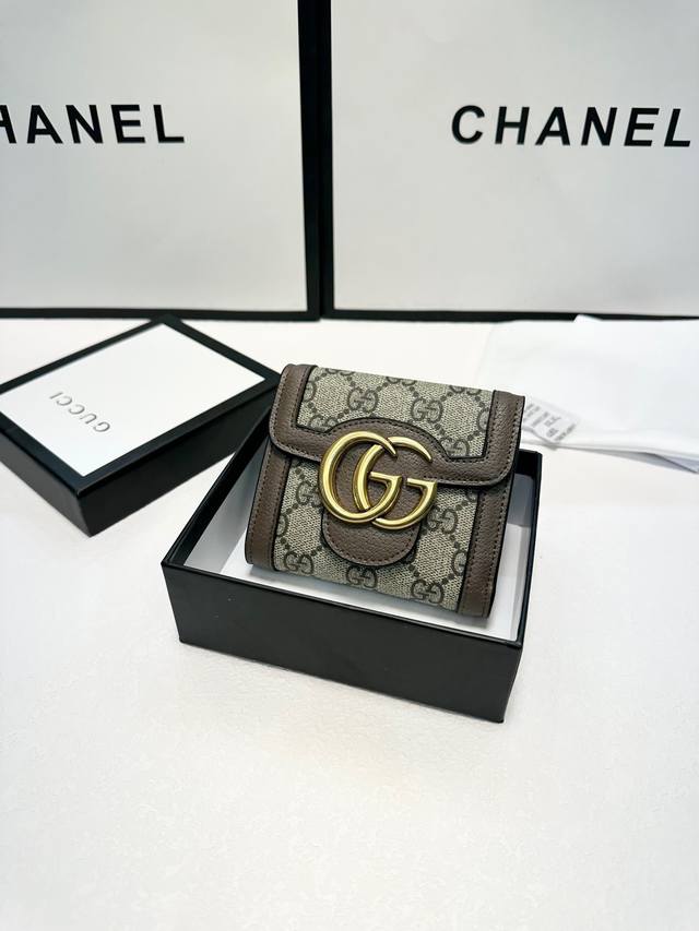 Color Coffee Size 11X10 Gucci popular cowhide with PVC short tri-fold wallet cl