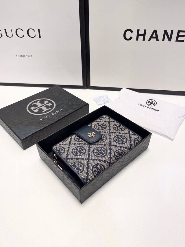 Color Blue Cloth Size 15X10 Tory Burch Style Tri-fold Short Wallet Imported clo