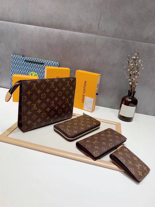 zipper bag long fold short fold color old flower Lv old flower men's suit class