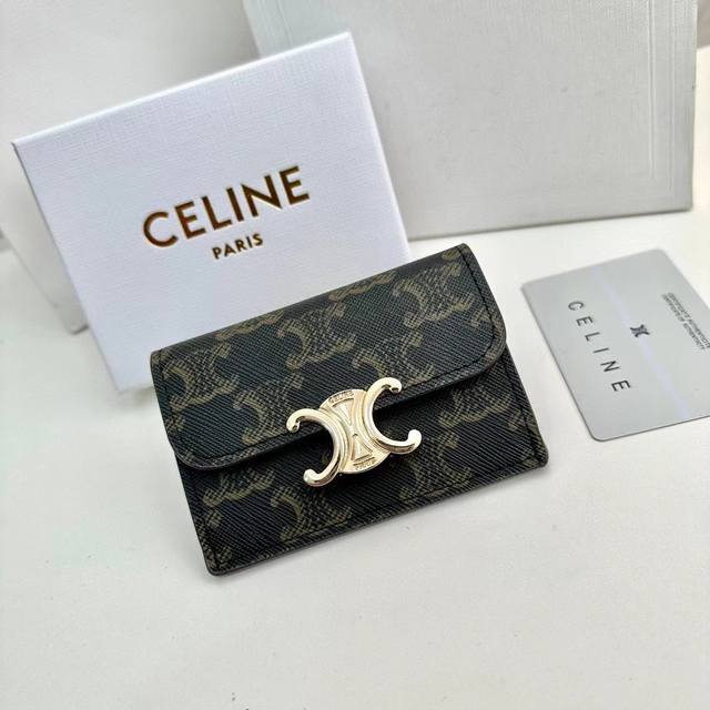 Celine 16333 Color Black Print Size 10.5*7*1 New Arc de Triomphe card holder, Ce