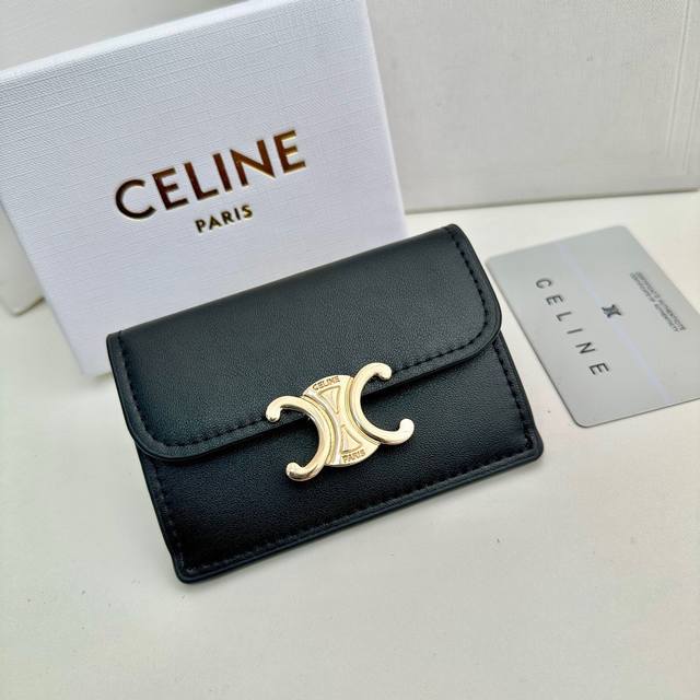 Celine 16333 Color Black Print Size 10.5*7*1 New Arc de Triomphe card holder, Ce