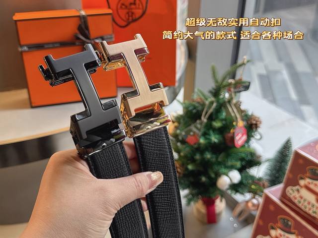 Gift Hermes latest automatic buckle top layer cowhide pattern design is popular