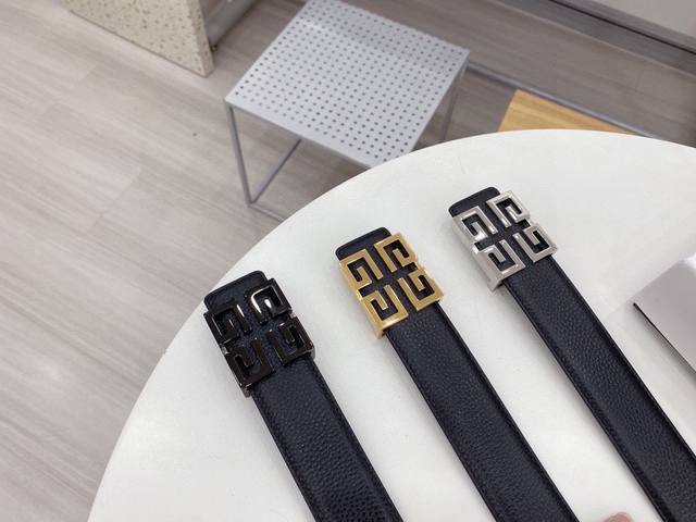 Givenchy original quality classic men's belt counter Togo leather with fine buc