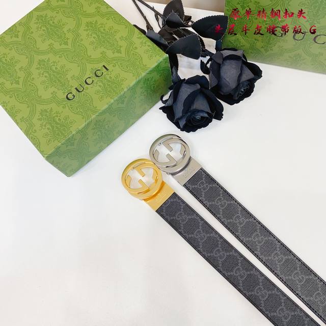 Gucc Original new product from Gucci G. The belt is made of double-sided Italian
