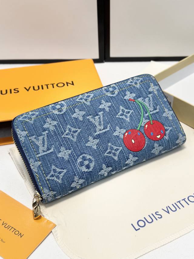Color Blue Size 19.5X10.5 Actual Shot Cherry Zipper Wallet is reinterpreted wit