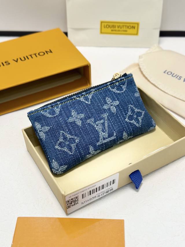 Color Blue Size 12X7X1.5 Actual Shot Cherry Denim "Pochette Cle Card Key Bag" i
