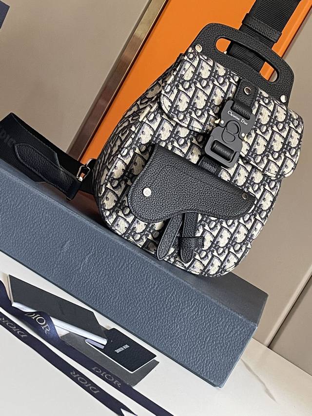 Top Original This Dio Oblique Black Cowhide_Jacquard Mini Saddle Bag Small Chest