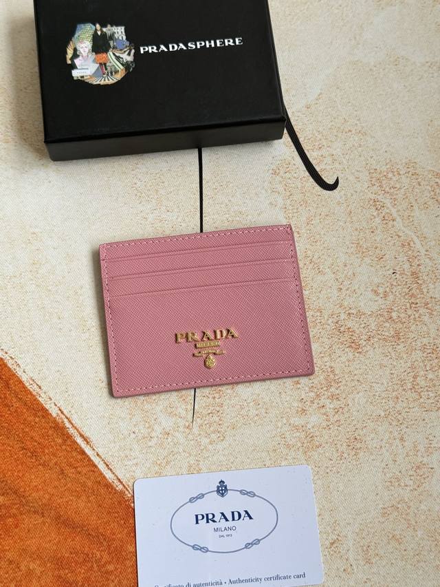 Prada classic women's card holder, model 1Mc025, with triangle wheat stitching,