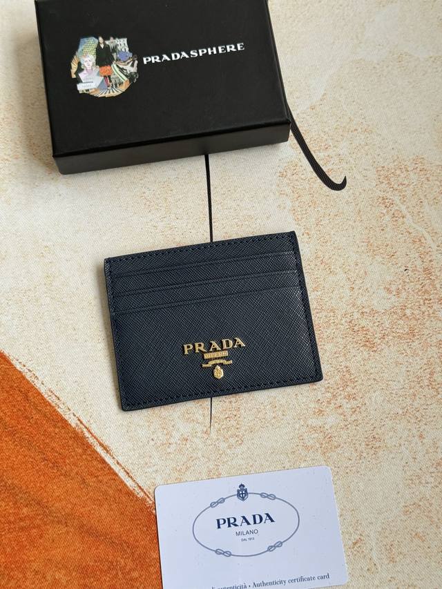 Prada classic women's card holder, model 1Mc025, with triangle wheat stitching,