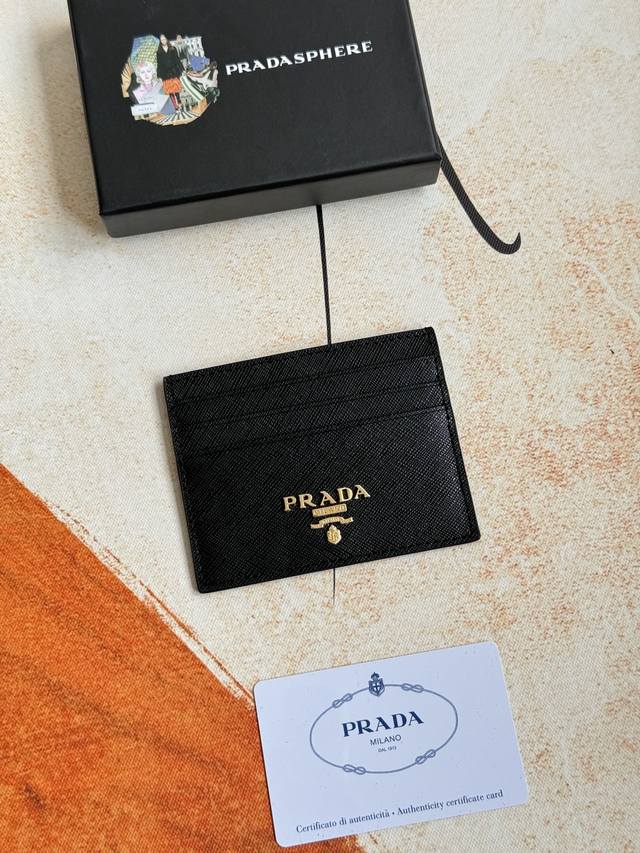 Prada classic women's card holder, model 1Mc025, with triangle wheat stitching,