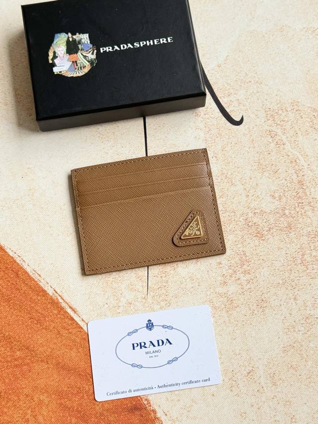 Prada classic women's card holder, model 1Mc025, oblique triangle wheat line, ex