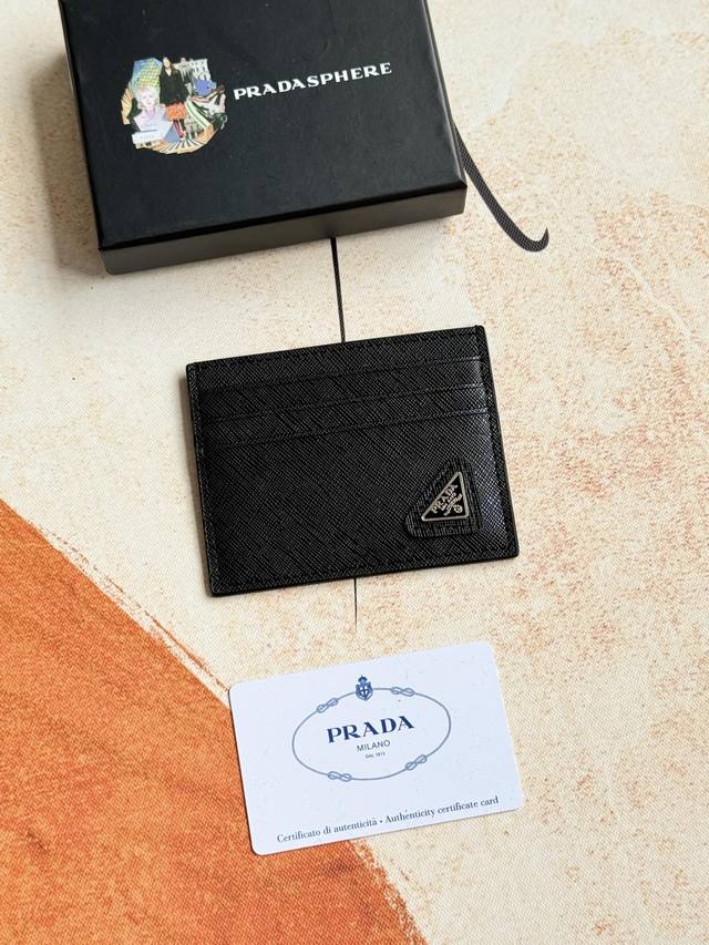 Prada classic women's card holder, model 1Mc025, oblique triangle wheat line, ex