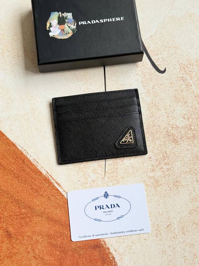Prada classic women's card holder, model 1Mc025, oblique triangle wheat line, ex