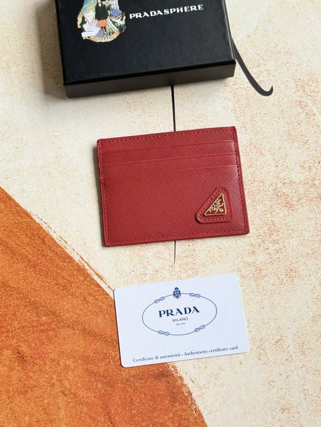 Prada classic women's card holder, model 1Mc025, oblique triangle wheat line, ex