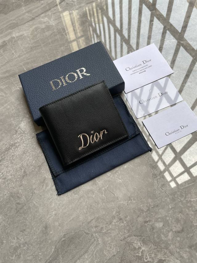 1901717FFF # Dior Men's short wallet, made of black grained cowhide leather, wit