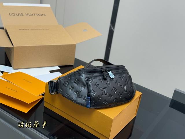 with folding box airplane box cowhide LV waist bag chest bag black warrior can