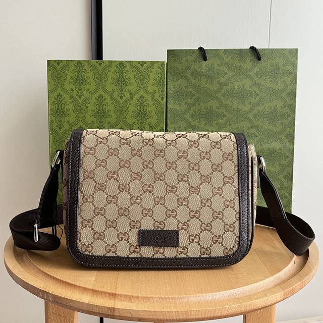 Real shot# Model: 449172 Khaki Size: 28X20X9Cm Gucci's new flat messenger bag, m