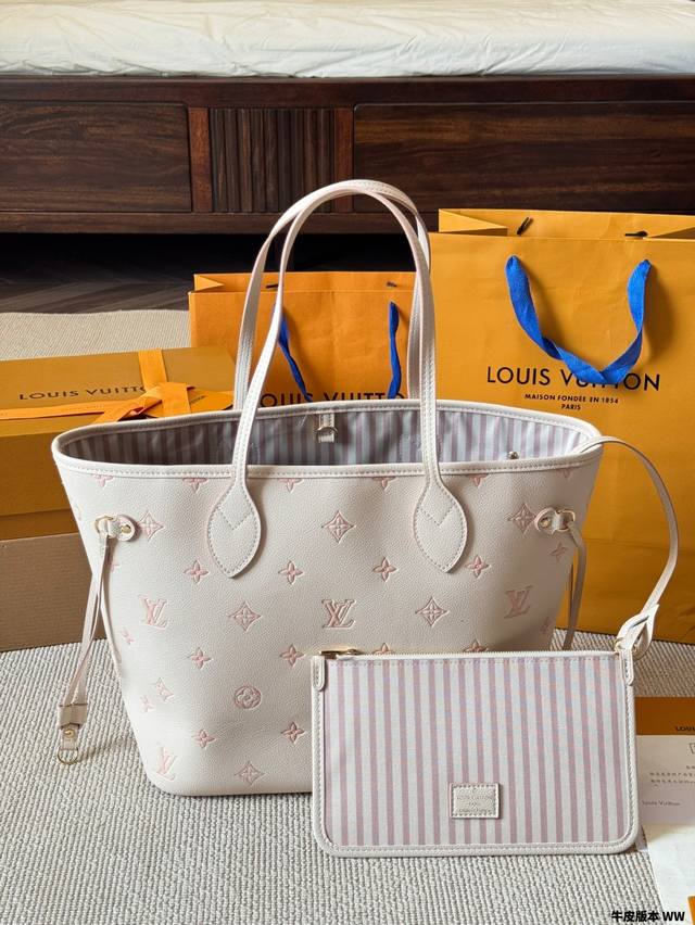 Cowhide version Lv Cowhide L Neverfull medium shopping bag! Entry-level style!