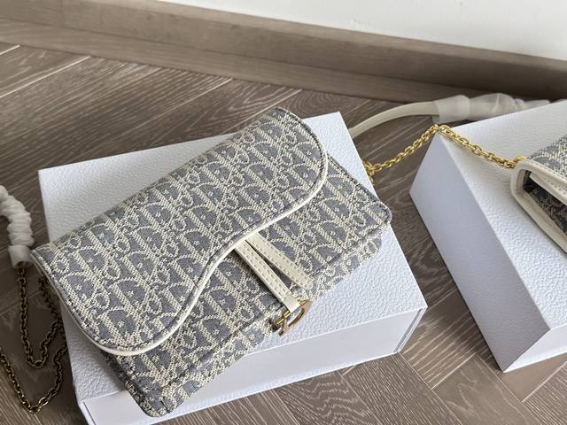 with folding box Dior Summer 25 light blue embroidered Woc chain bag clutch Dio