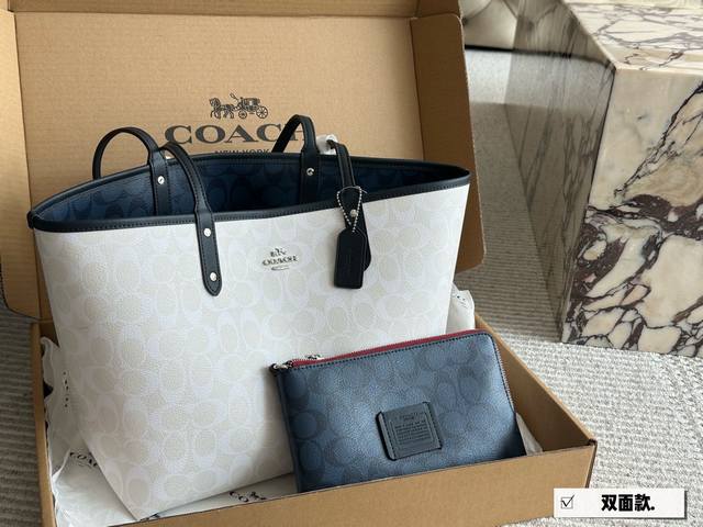with box Size: 35*27Cm Coach classic double-sided City tote bag Classic Logo sh