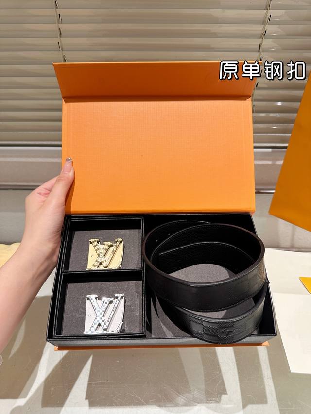 Double-headed steel buckle High version! LV cowhide belt ~ The most popular vers