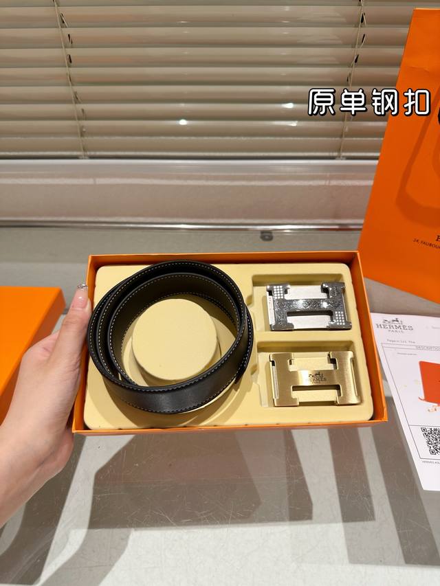 Double-headed steel buckle High version! Belt Hermes leather belt ~ The most pop