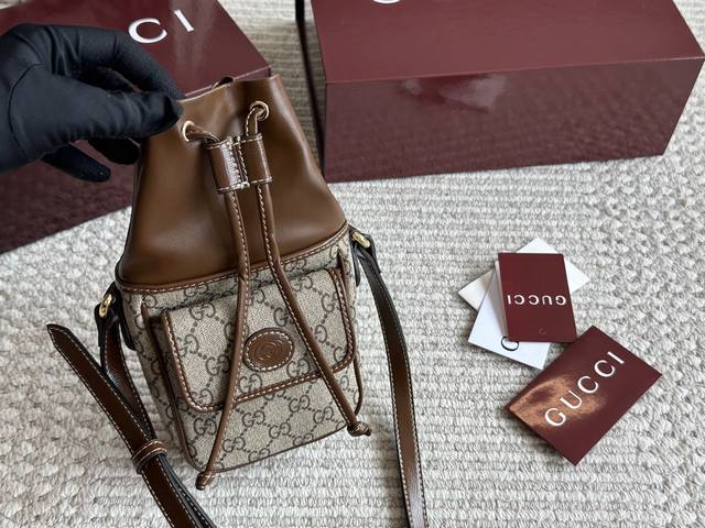 with folding box Size 11.44 Gucci Mini drawstring bucket bag Unique shape is ve