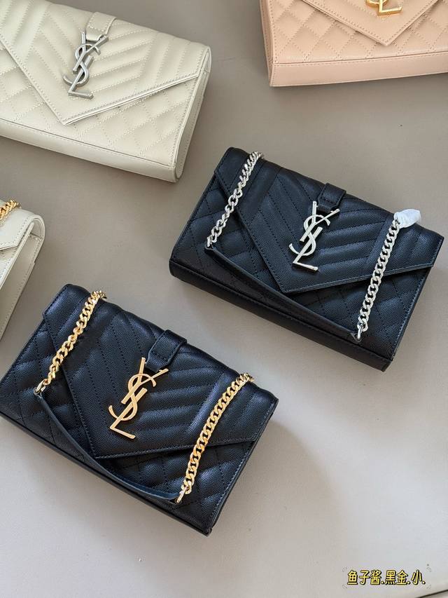 cowhide with box Size: 21*13Cm Small YSL Caviar Envelope Bag Lenvelope Envelope