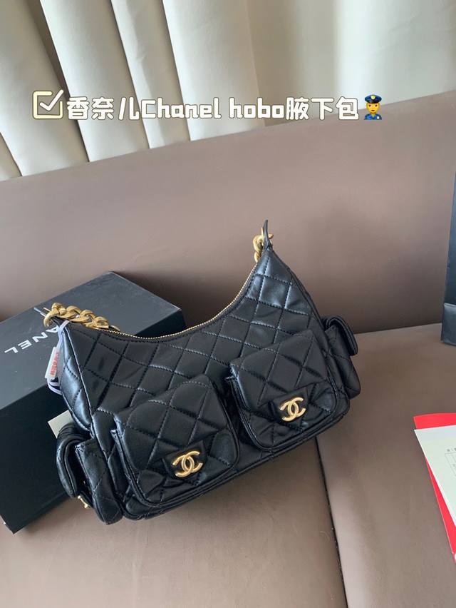 Pure leather with folding box Large size 31.15 Chanel Hobo underarm bag Four po