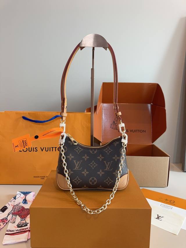 with gift box. Mini Croissant Bag Lv Old Flower Croissant Bag Single Shoulder C