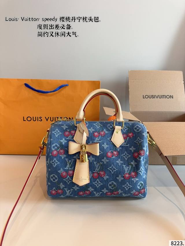 with gift box Lv Speedy cherry denim pillow bag Logo is super durable Texture a