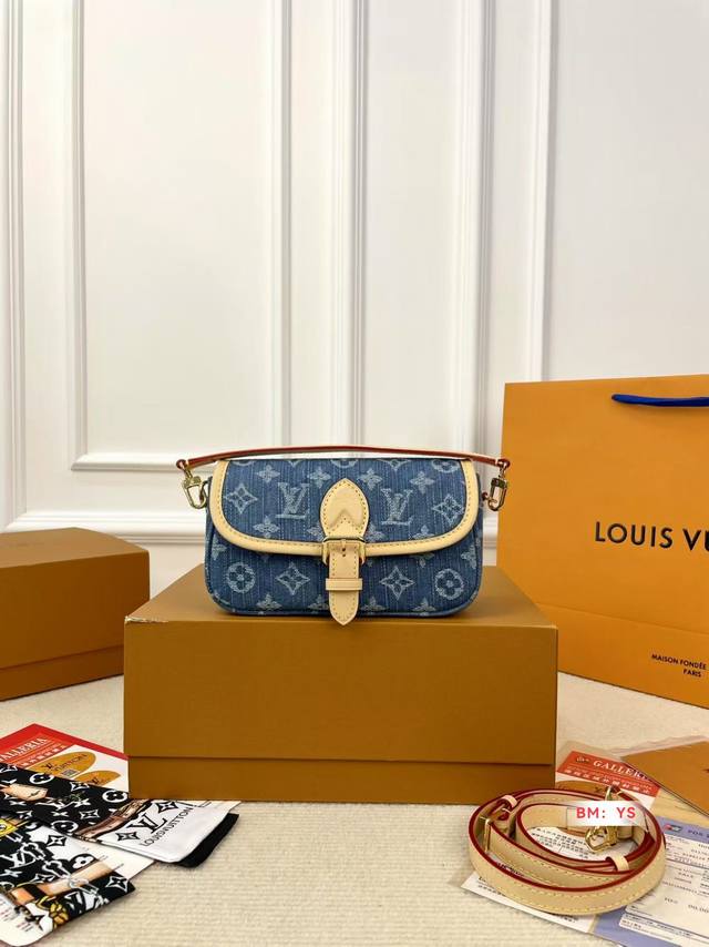 with folding gift box Lv denim baguette with precise flower matching, exuding t