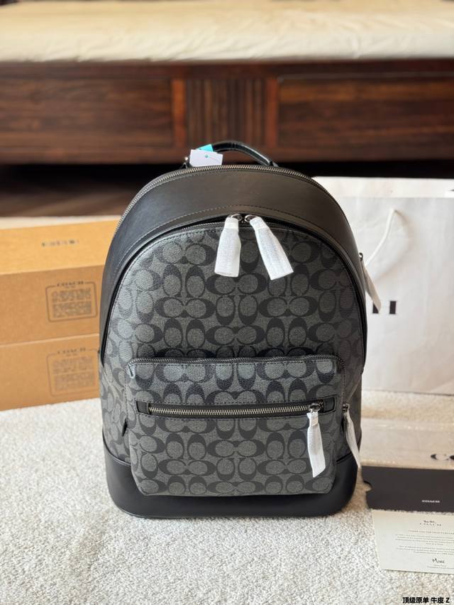 top quality original cowhide Coach West 35 black monogrammed backpack Full leat