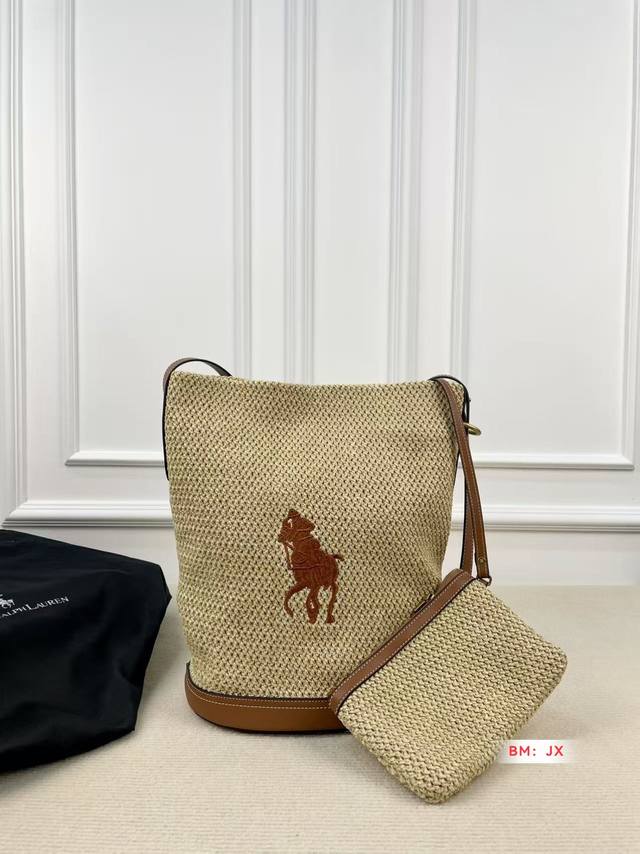 with box Polo Ralph Lauren summer limited edition New woven raffia bag bucket b