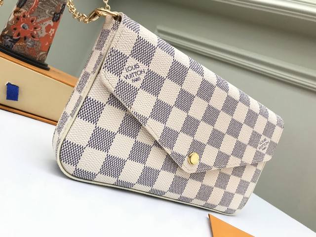 Factory P price top original N63106 white checkered Pochette Felicie handbag Thi