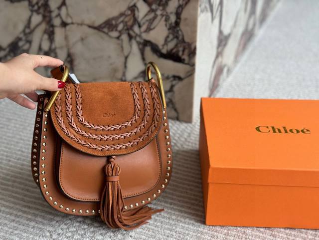 with box Size: 23*22Cm Chloe's saddle bag Suede tassel rivet horseshoe buckle I
