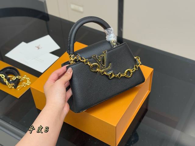 with folding box Size 21.15Cm Lv Capucines handbag Made of full-grain Taurillon