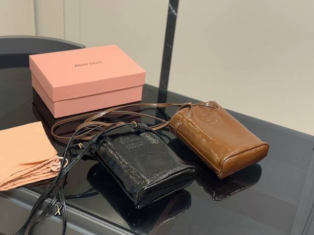 with box Miumiu waxed leather bucket bag Super cute little lucky bag shape The
