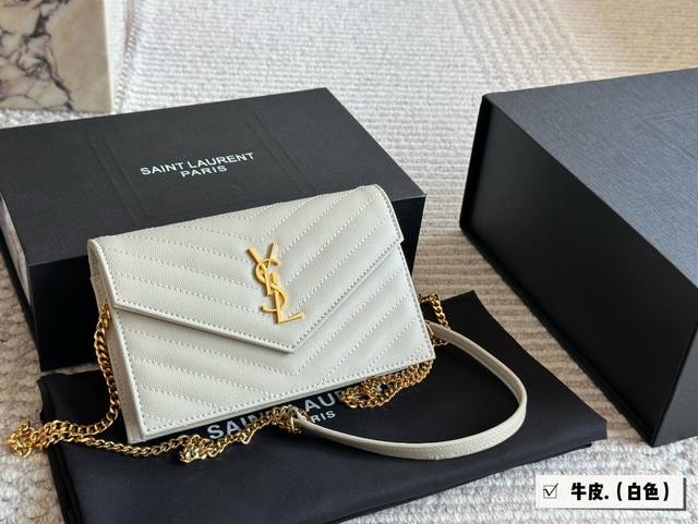 cowhide with box Size: 19*11 cm Ysl Woc envelope bag Caviar cowhide looks very g