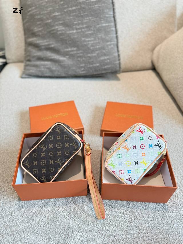Used Lv White Tricolor Square Tofu Key Coin Purse Handbag 14Cm DDD