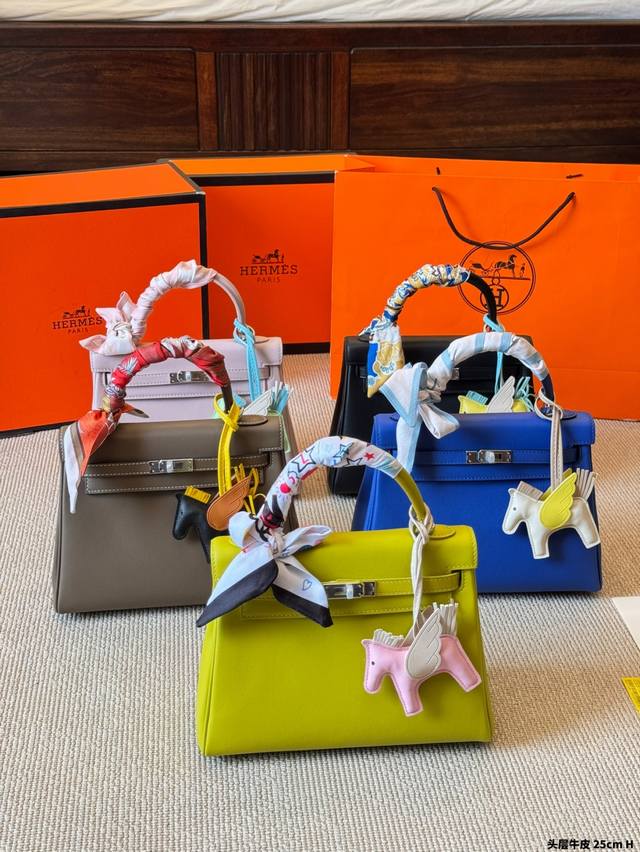 First layer cowhide Hermes Kelly25Cm color matching Hms high-end wave with packa