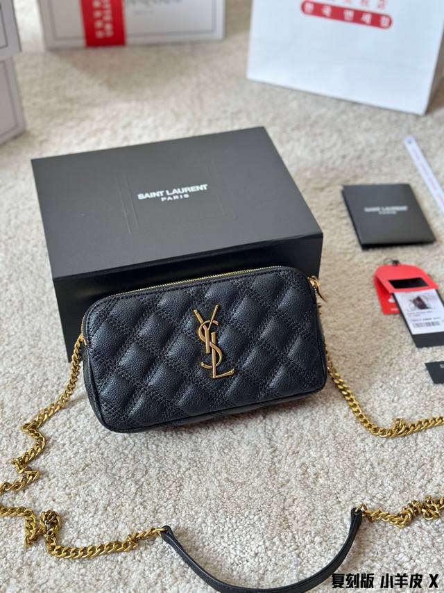 Replica Ysl Saint Laurent Women's Gaby Black Quilted Lambskin Zipper Clutch Chai