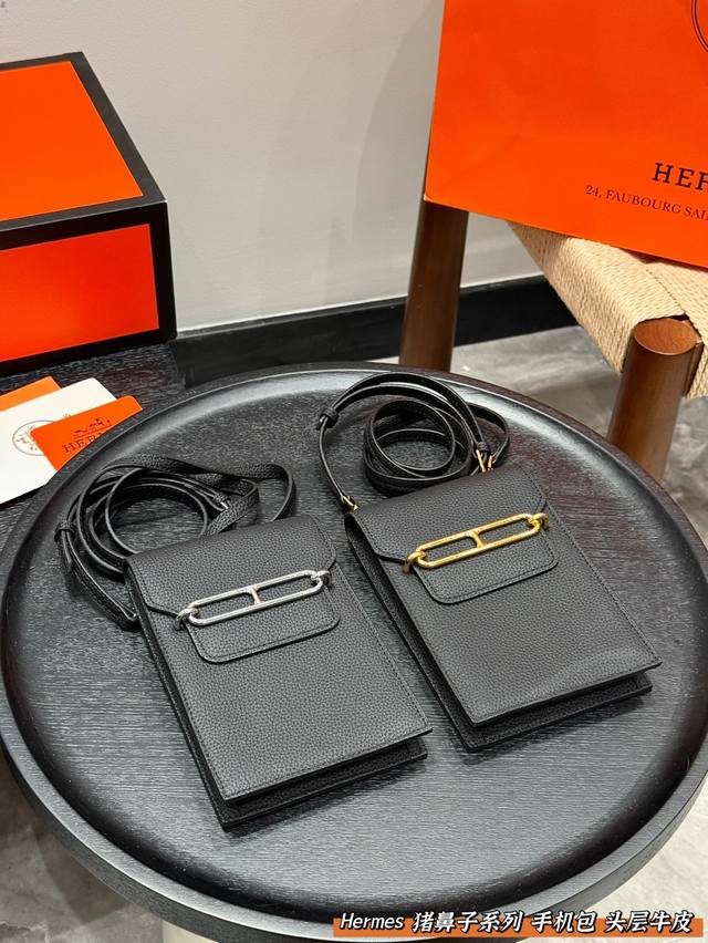 gift boxFirst layer of cowhide! Hermes pig nose mobile phone bag crossbody bagVe
